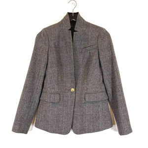 J Crew Womens Regent Wool Plaid Blazer Size 0 Gray Preppy Academia Career Office